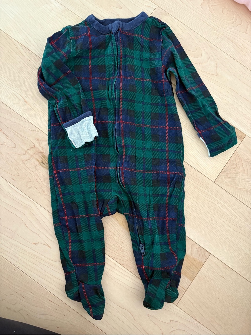 Old Navy Green & Navy Plaid Footed One-Piece